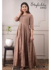Brown Colour Daily Wear Pure Chanderi Foil Print Gown 10002